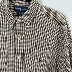 Ralph Lauren Blake Mens Brown Tan‎ Check Plaid Cotton Button Down Shirt M